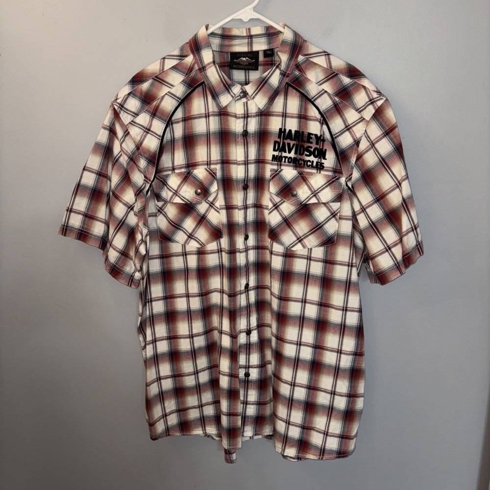 Harley-Davidson Men's Upright‎ Eagle Plaid Cotton Snap Button Shirt Size 2XL